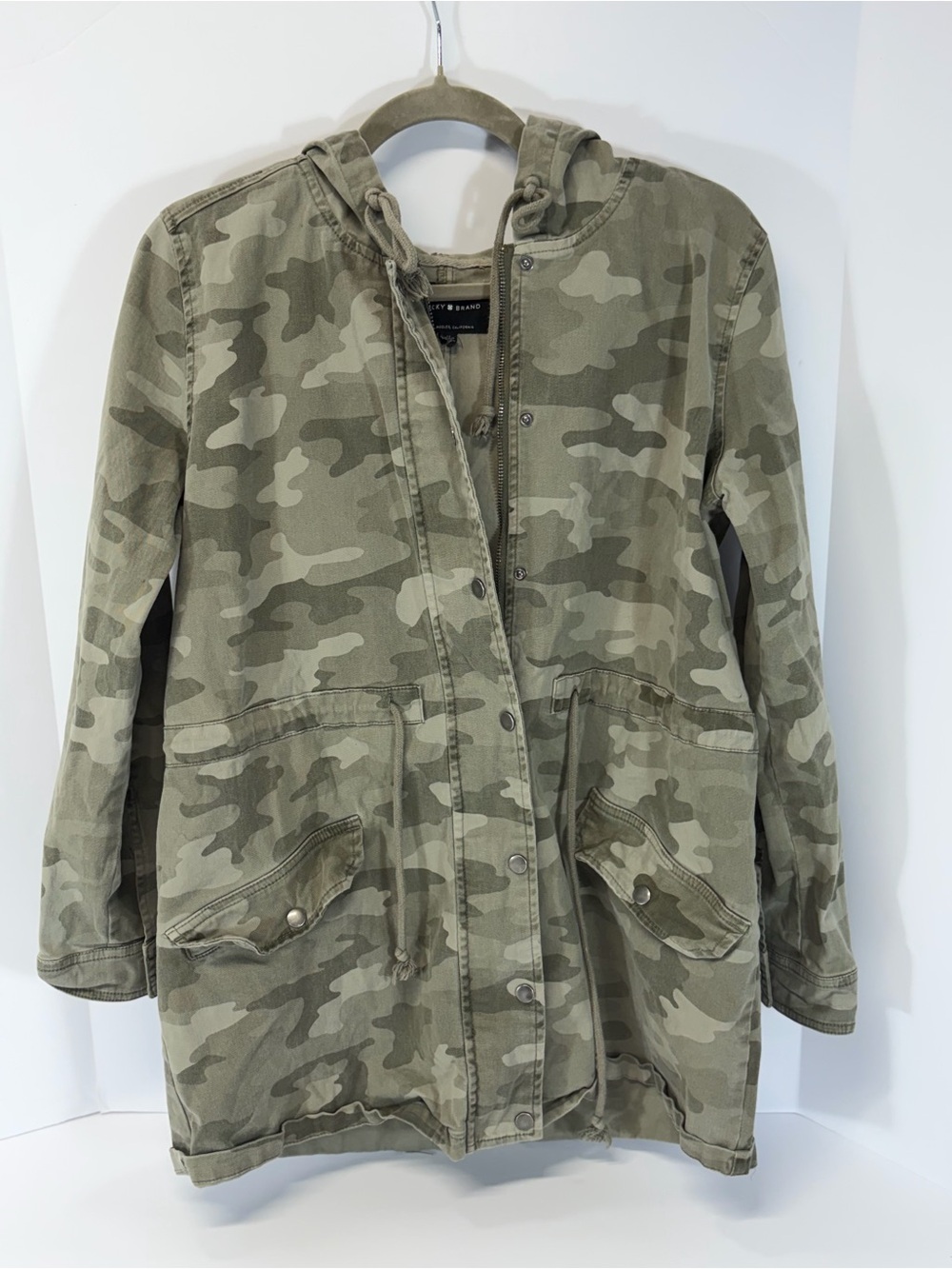 Lucky Brand Camo Utility Jacket M Medium Hooded Anorak Stretchy